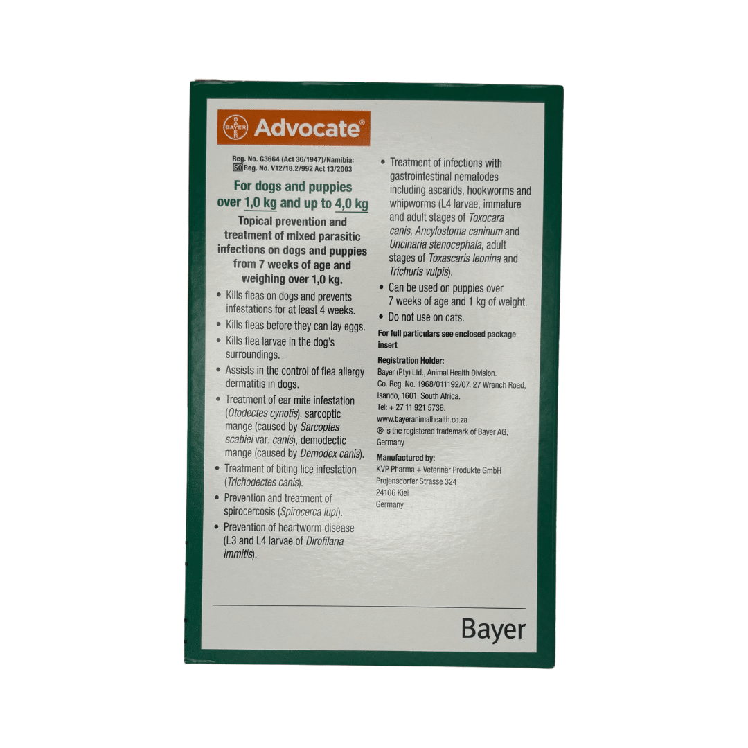 Advocate Spot-On for Small Dogs up to 4kg (3 Pipette's) Green
