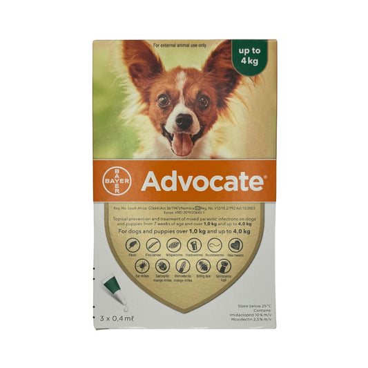 Advocate Spot-On for Small Dogs up to 4kg (3 Pipette's) Green