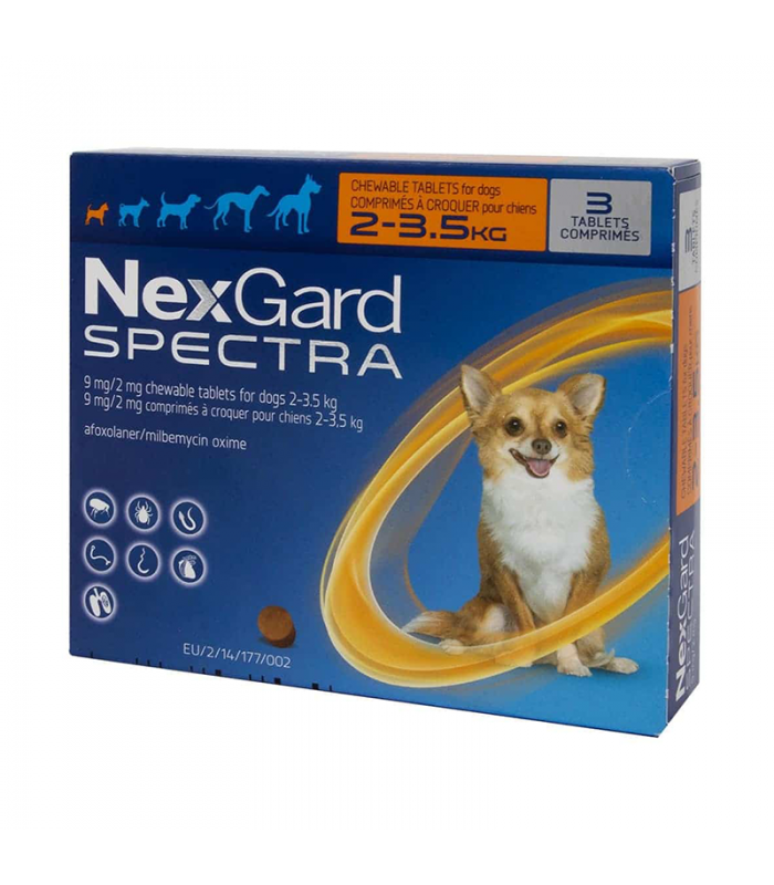 NexGard Spectra Chewable Tablet Dog Ectoparasiticide 2-3.5KG SOLD PER BOX