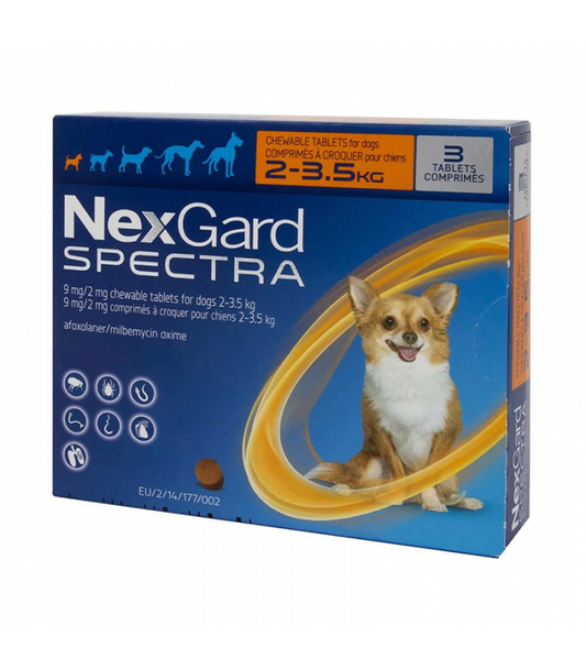 NexGard Spectra Chewable Tablet Dog Ectoparasiticide 2-3.5KG SOLD PER BOX