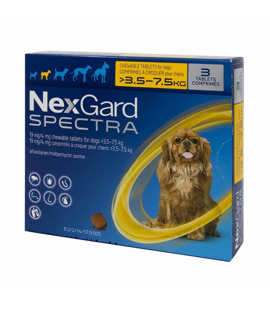 NexGard Spectra Chewable Tablet Dog Ectoparasiticide 3.5 - 7.5kg SOLD PER BOX