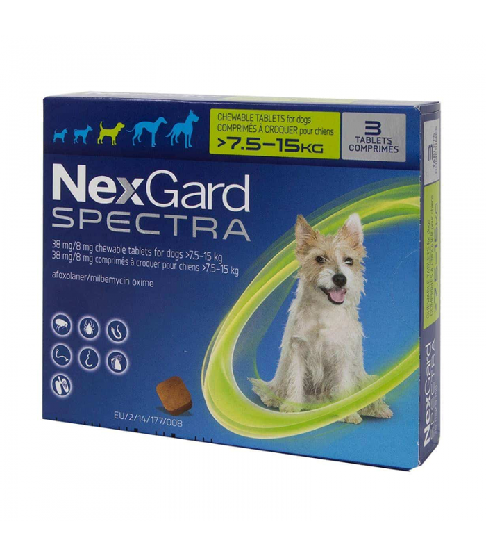 NexGard Spectra Chewable Tablet Dog Ectoparasiticide 7.5 to 15kg SOLD PER BOX