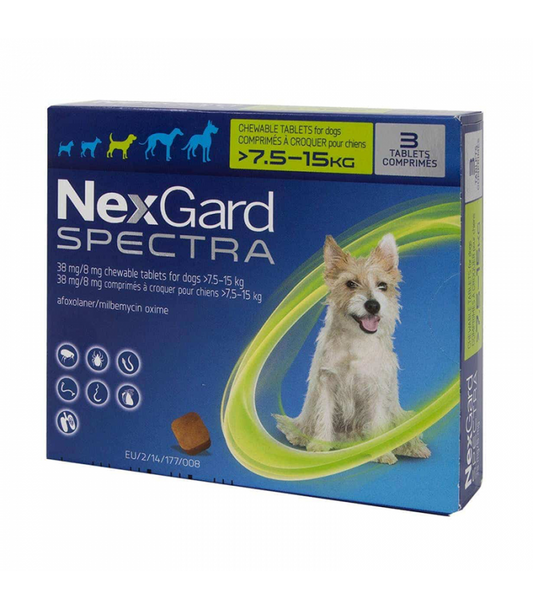 NexGard Spectra Chewable Tablet Dog Ectoparasiticide 7.5 to 15kg SOLD PER BOX